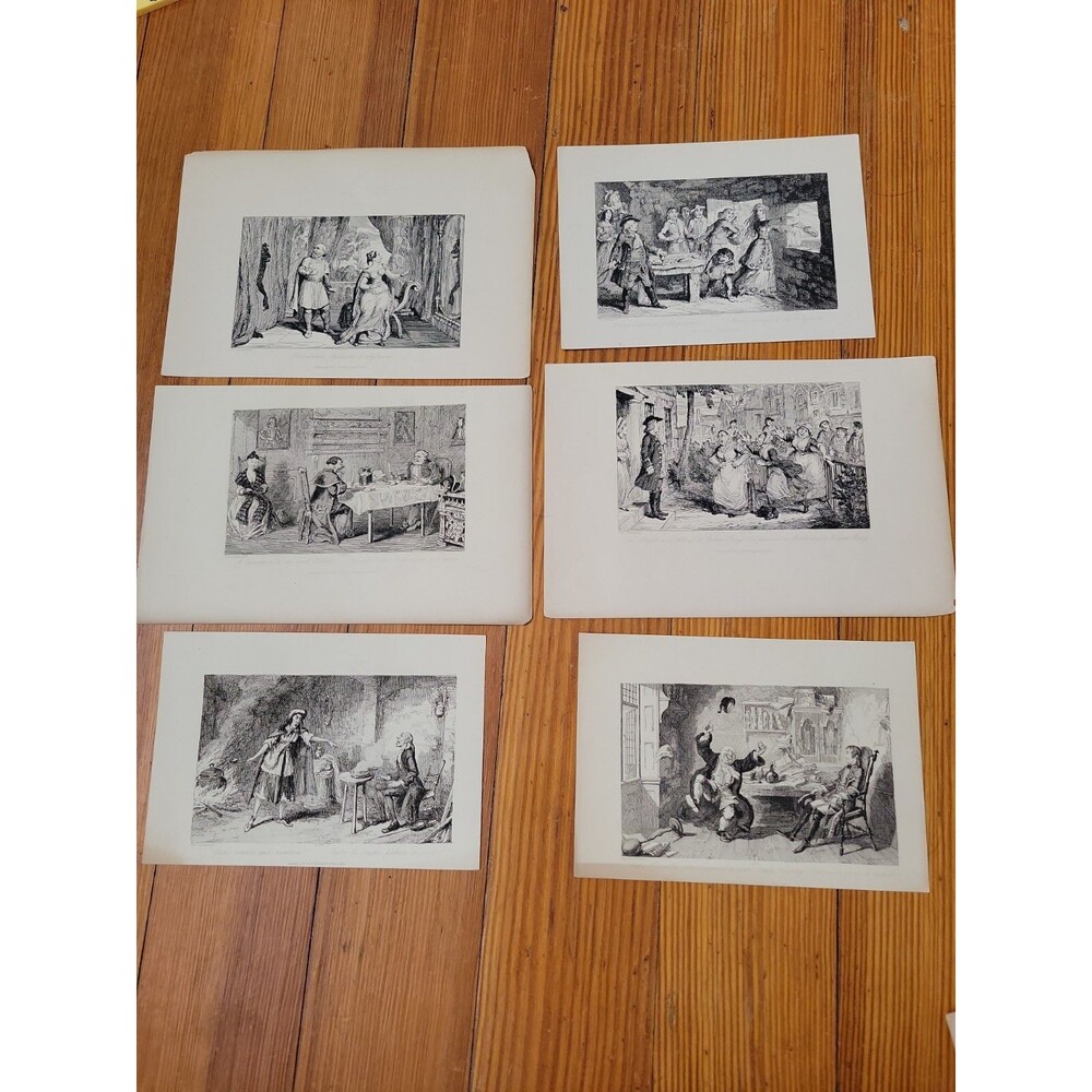 Set of 6 Vtg Prints 1836 Fisher Son &C9 Antique Etching- Dancing, Couple, Window